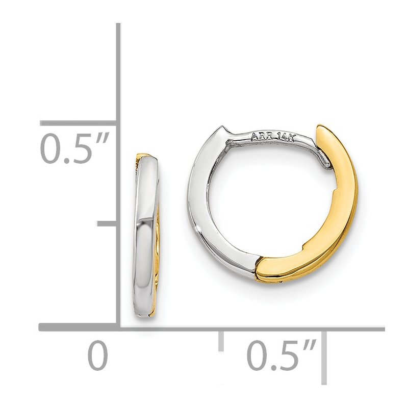 14k Two-tone Mini 1.35mm Round Hinged Hoop Earrings