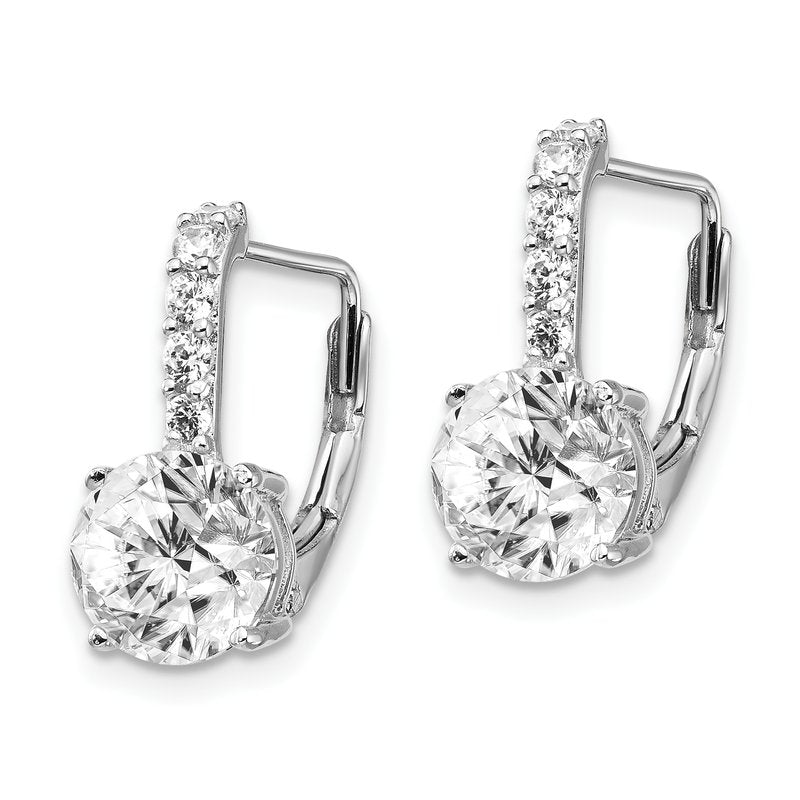 Sterling Silver Rhodium-plated Brilliant-cut CZ Leverback Earrings