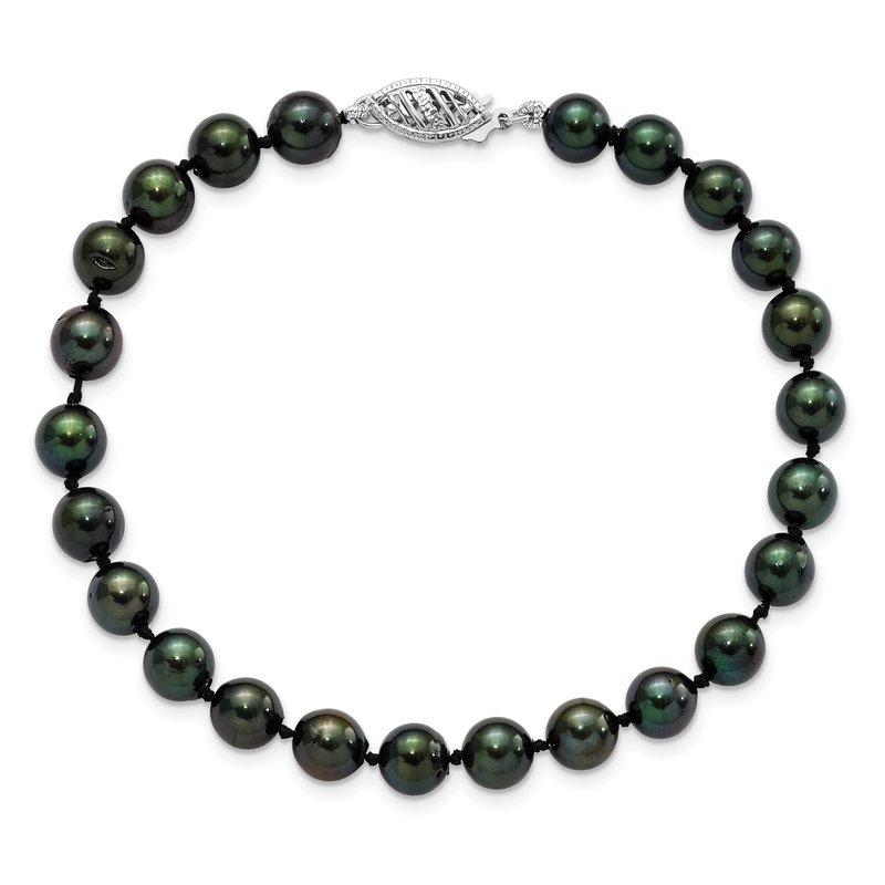 14k White Gold 6-7mm Black Round Akoya Saltwater Cultured Pearl 16 inch Necklace