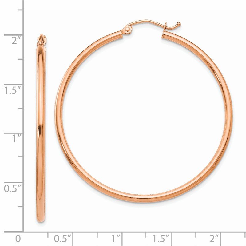 14k Rose Gold 2x45mm Polished Lightweight Tube Hoop Earrings