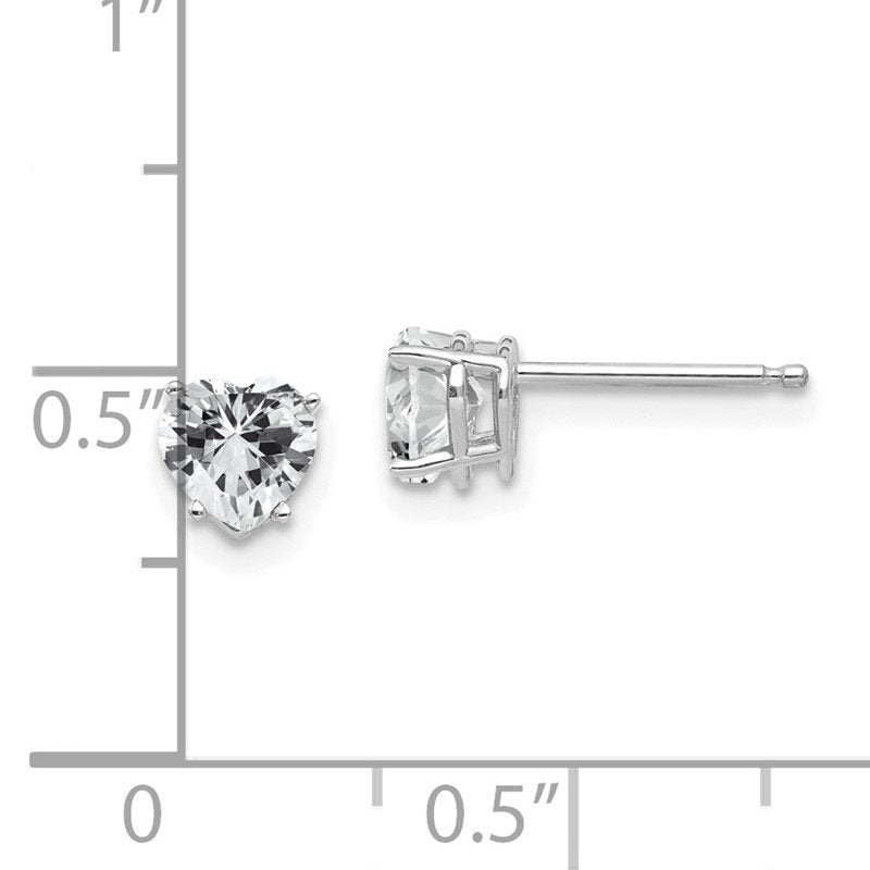 14k White Gold 5mm Heart Cubic Zirconia Post Earrings