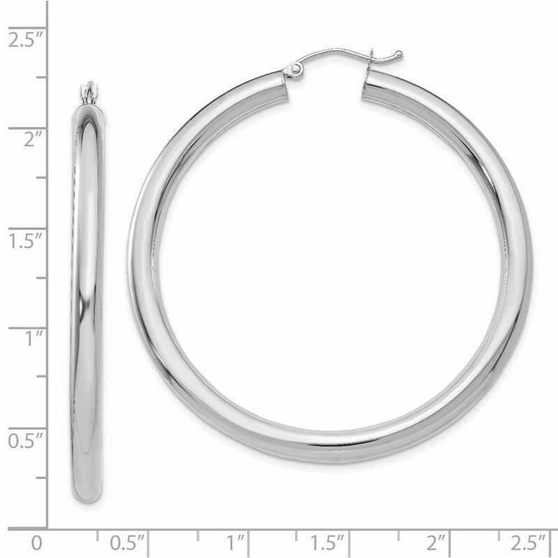 14K White Gold 4x50mm Polished Lightweight Tube Hoop Earrings