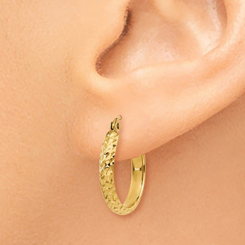 14K 2.8x18mm Diamond-cut Tube Hoop Earrings