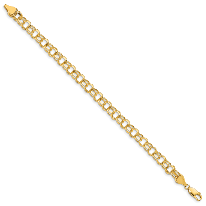 14k 7.5mm Solid Double Link 7 inch Charm Bracelet