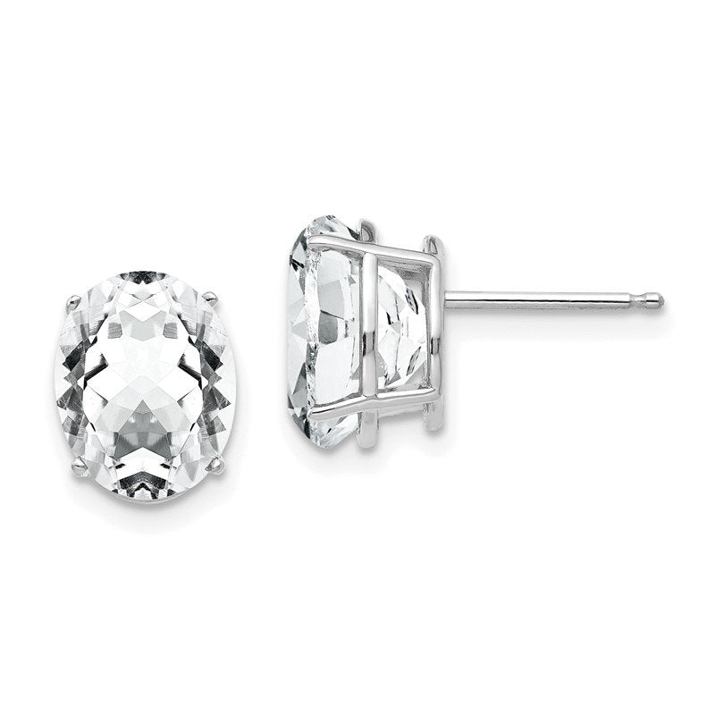 14k White Gold 10x8mm Oval Cubic Zirconia Post Earrings