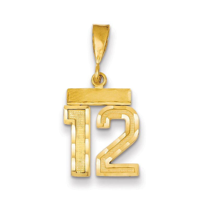 14k Small Brushed Diamond-cut Number 12 Charm
