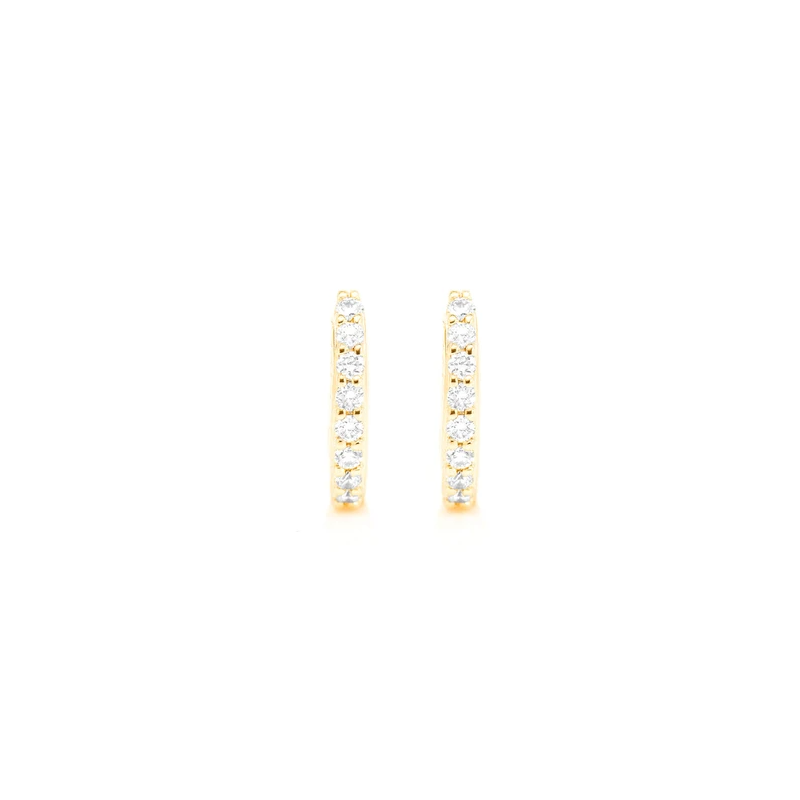 One Row Huggie Hoop Earrings 14K