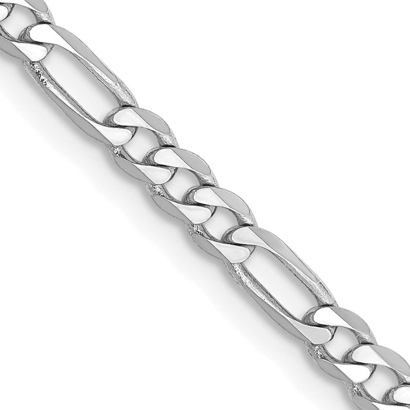 14K White Gold 10 inch 3mm Flat Figaro with Lobster Clasp Anklet