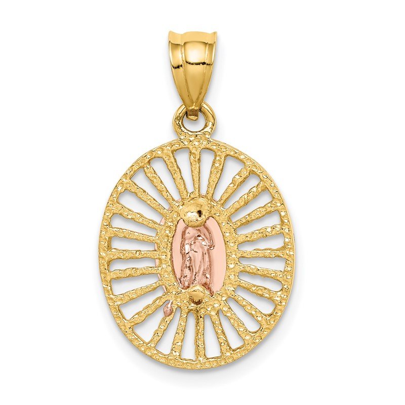 14K Two-tone and White Rhodium Polished Our Lady of Guadalupe Oval Pendant