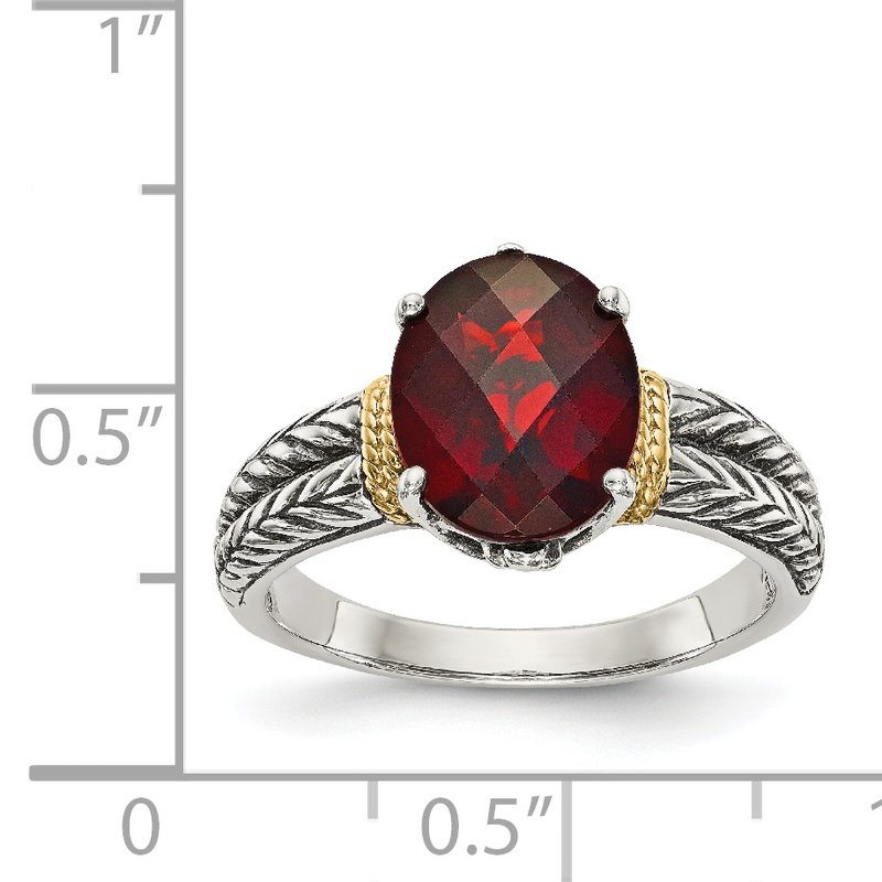 Sterling Silver with 14K Accent Antiqued Oval Garnet Ring