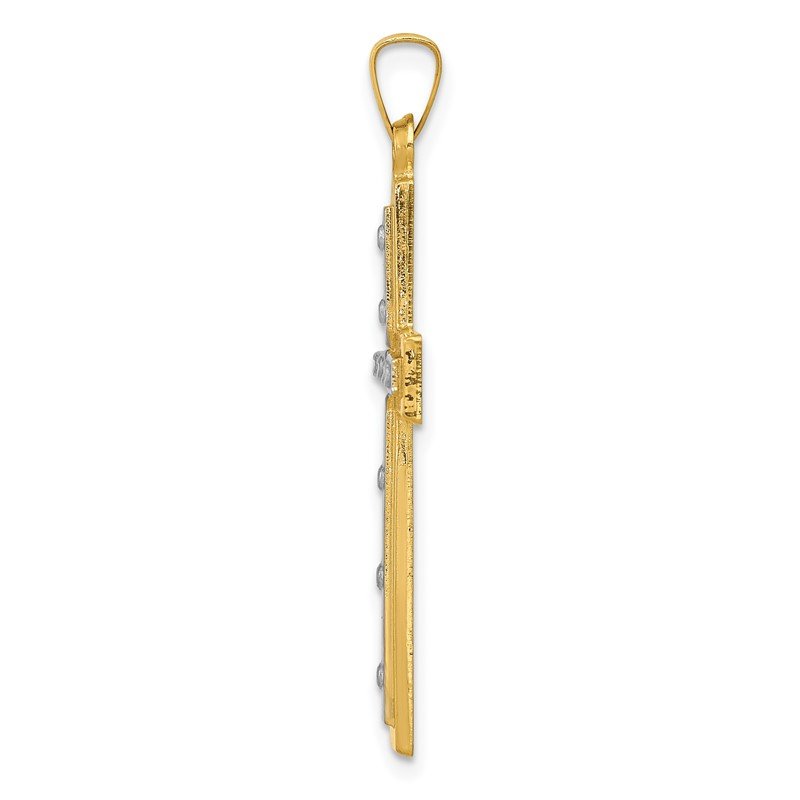 14K and White Rhodium Polished and Satin Cross Pendant