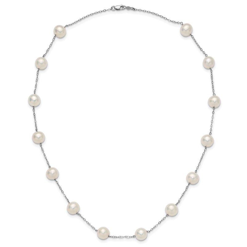14k White Gold 8-9mm White Freshwater Cultured Pearl 14-Station 18 inch Necklace