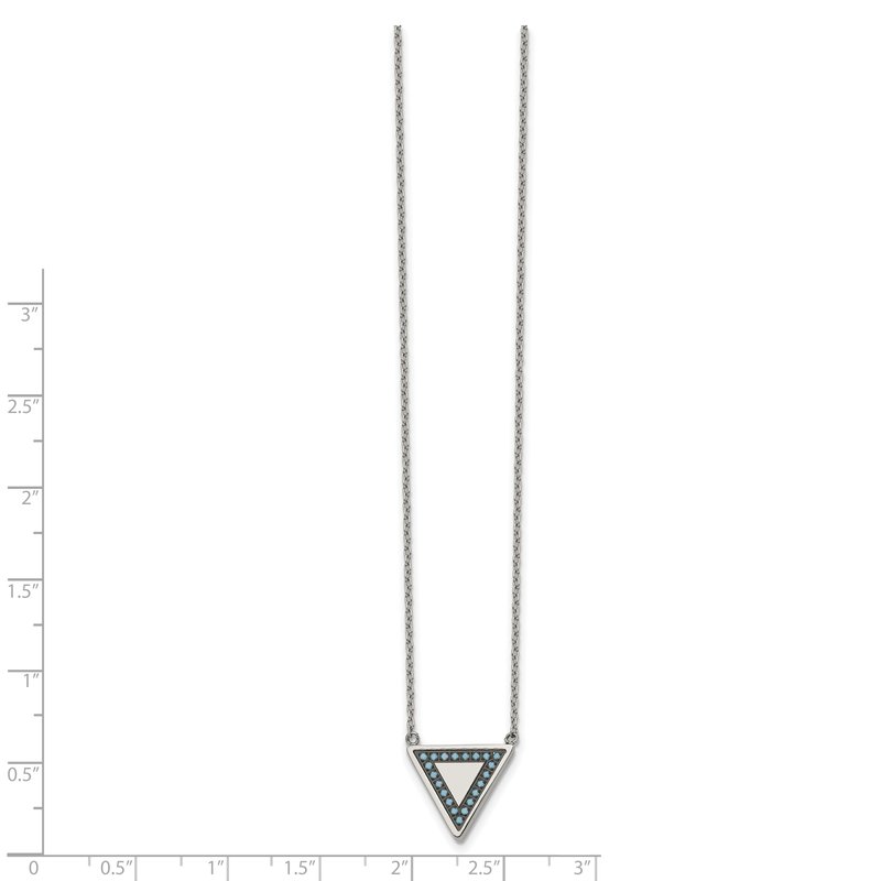 Stainless Steel Polished with Reconstructed Turquoise Triangle on a 17.75 inch Cable Chain with a 2 inch Extension Necklace