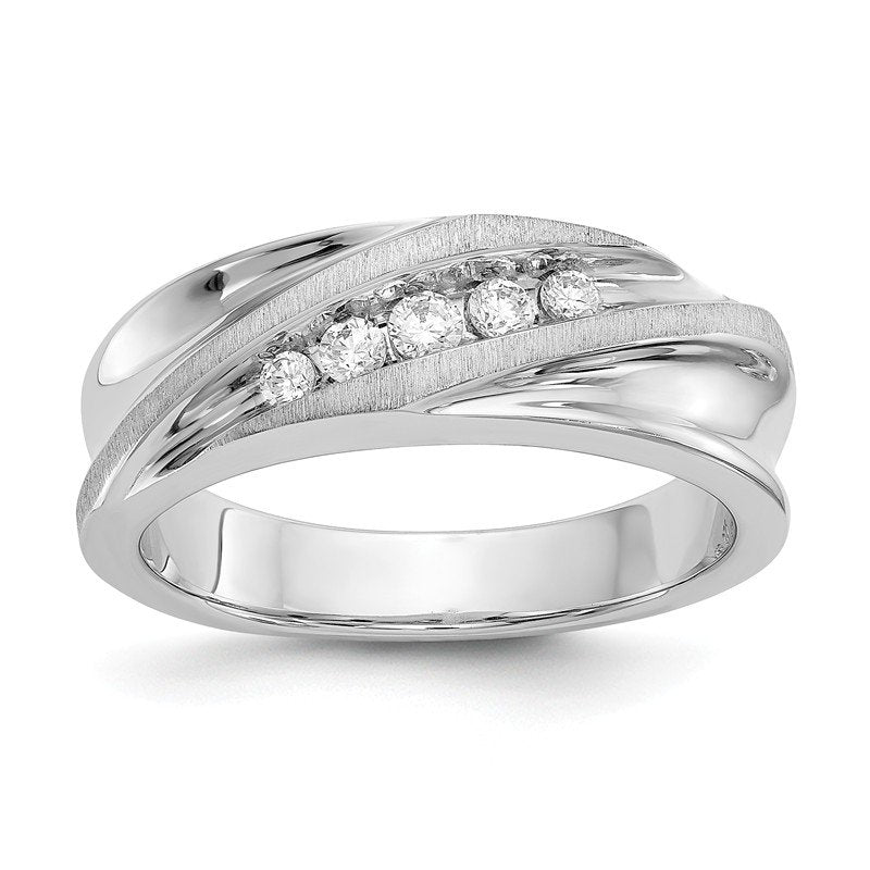 14K White Gold Men's 1/4 carat Lab Grown Diamond VS/SI  D E F  Brushed and Polished Band