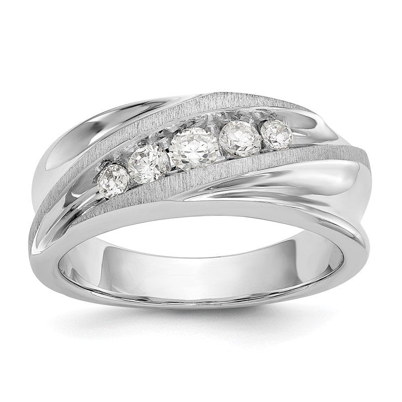 14K White Gold Men's 1/4 carat Lab Grown Diamond VS/SI  D E F  Brushed and Polished Band