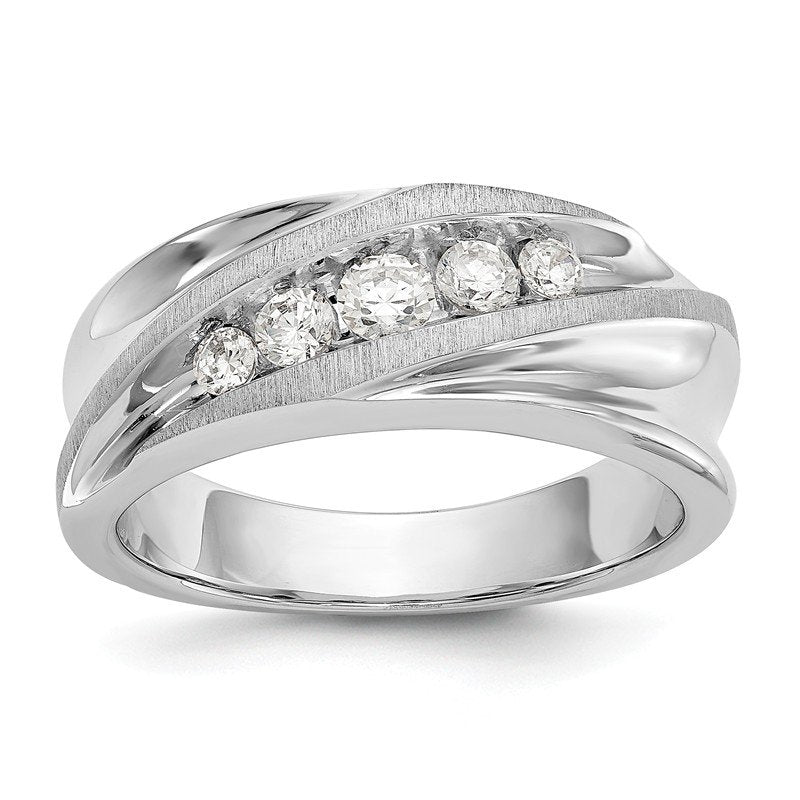 14K White Gold Men's 1/4 carat Lab Grown Diamond VS/SI  D E F  Brushed and Polished Band