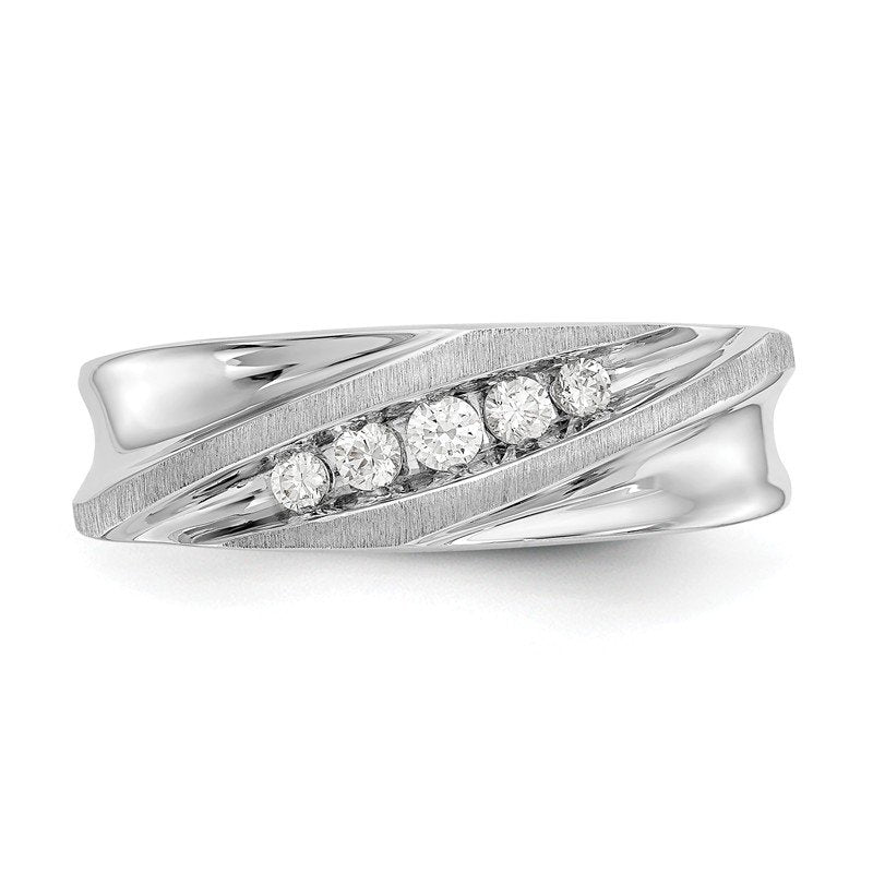 14K White Gold Men's 1/4 carat Lab Grown Diamond VS/SI  D E F  Brushed and Polished Band