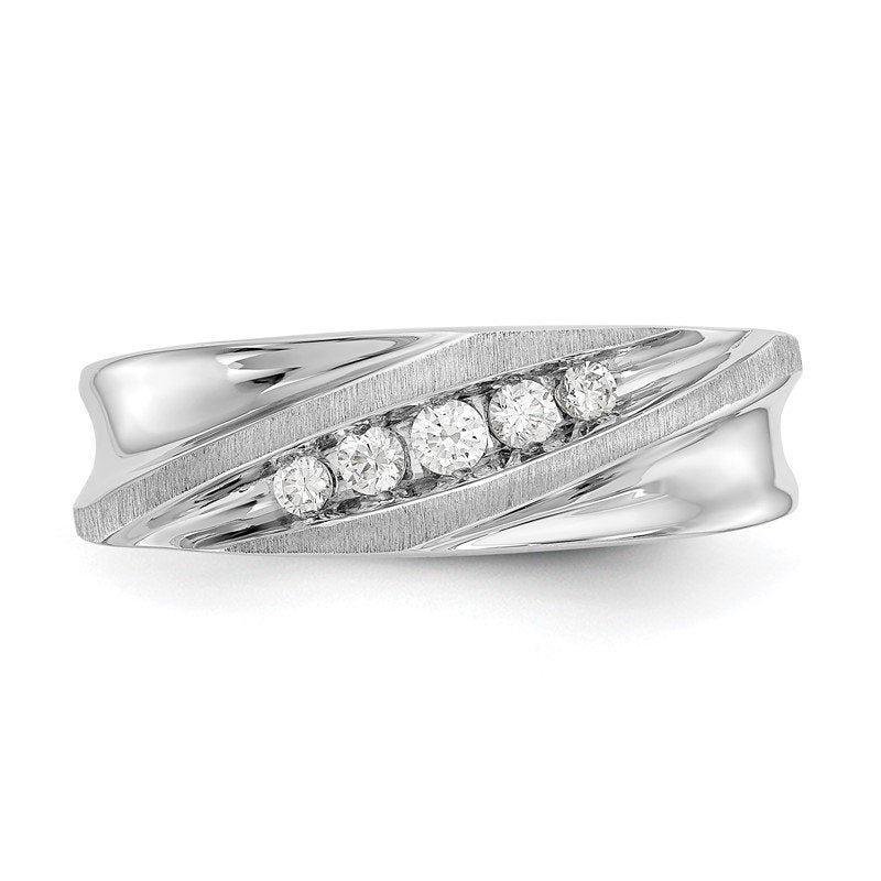 14K White Gold Men's 1/4 carat Lab Grown Diamond VS/SI  D E F  Brushed and Polished Band