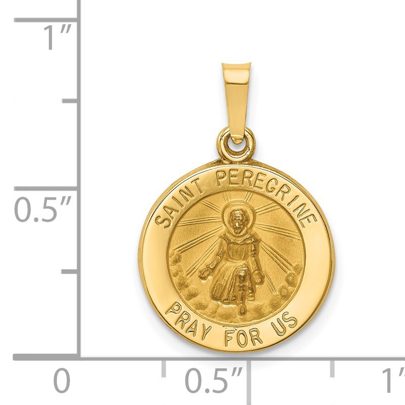 14k Polished and Satin Hollow St Peregrine Medal Round Pendant
