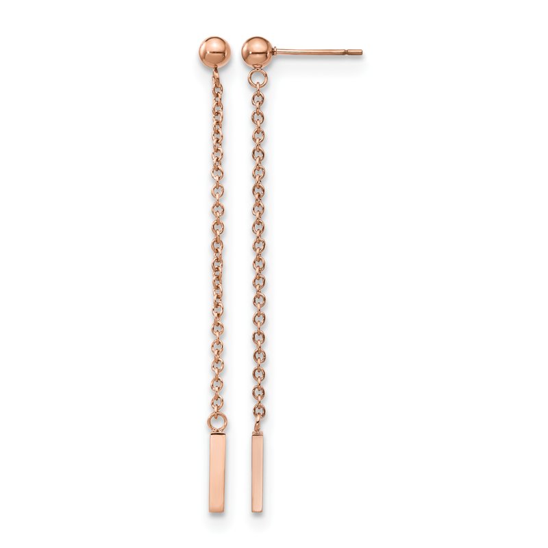 Stainless Steel Polished Rose IP-plated Bar Post Dangle Earrings