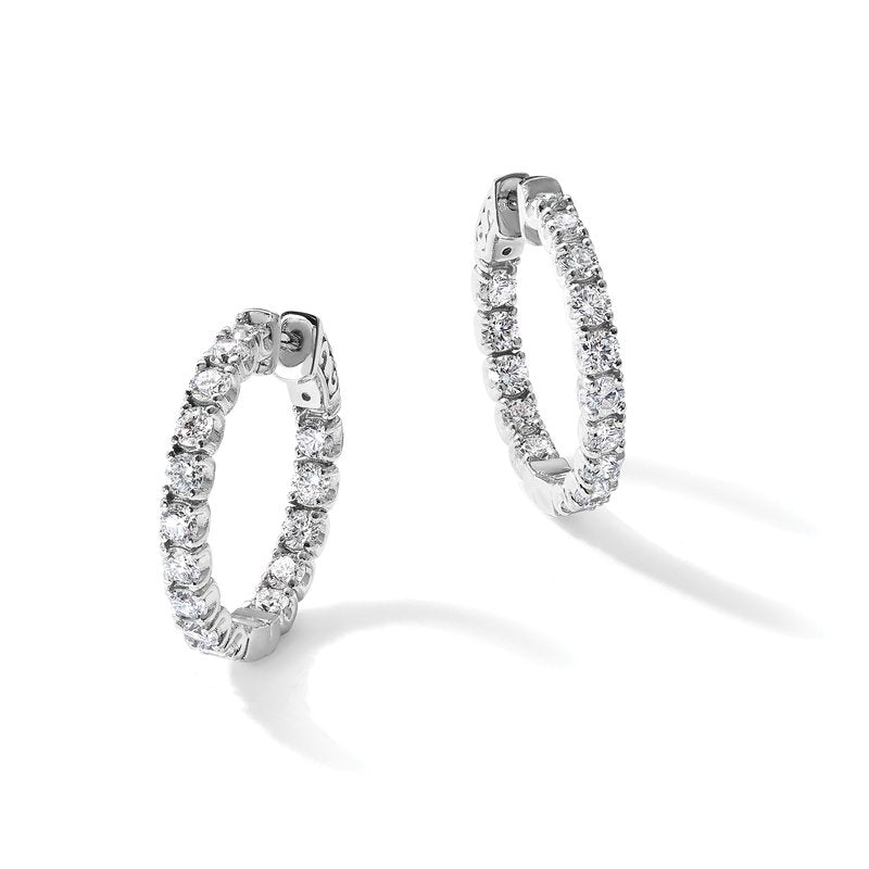 14K White Gold 2 3/4 carat Lab Grown Diamond VS+ F+ Complet In and Out Hoop Earrings
