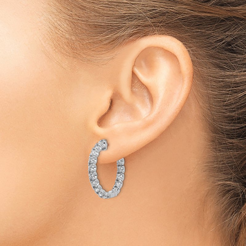 14K White Gold 2 3/4 carat Lab Grown Diamond VS+ F+ Complet In and Out Hoop Earrings
