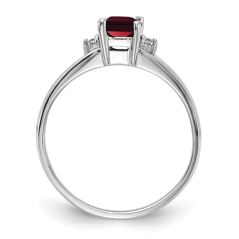 14k White Gold 6x4mm Emerald Cut Garnet AAA Diamond ring