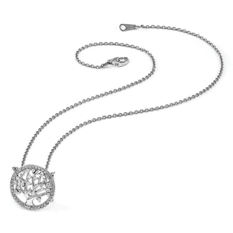 Sterling Silver Rhodium-plated Brilliant-cut CZ Tree Of Life 18 Inch Necklace