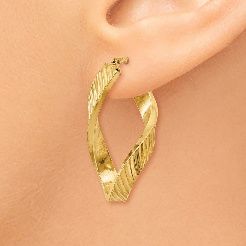 14K Twisted Textured Oval Hoop Earrings