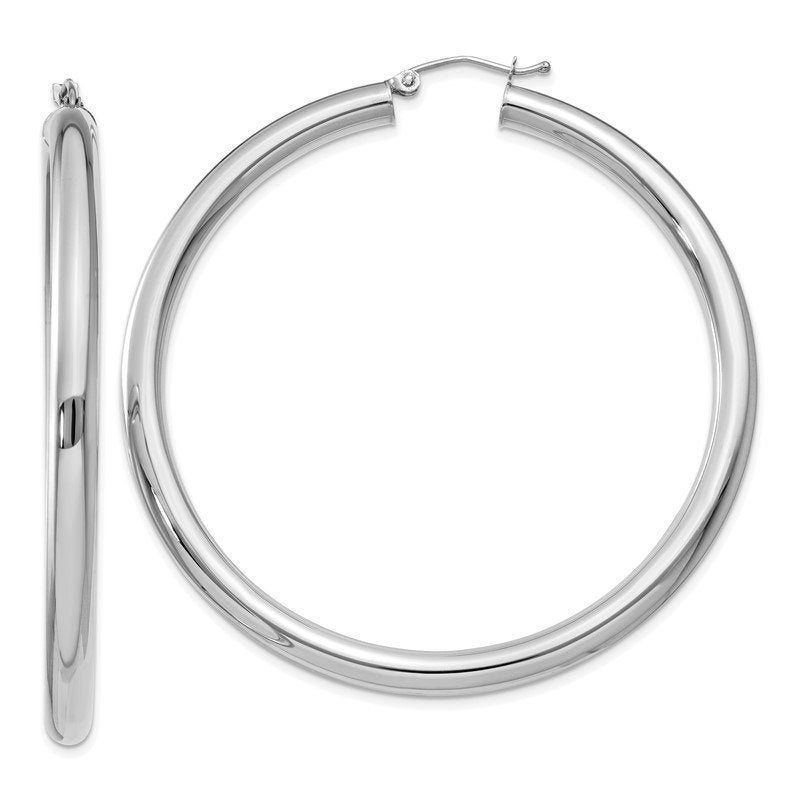 14K White Gold 4x55mm Polished Lightweight Tube Hoop Earrings