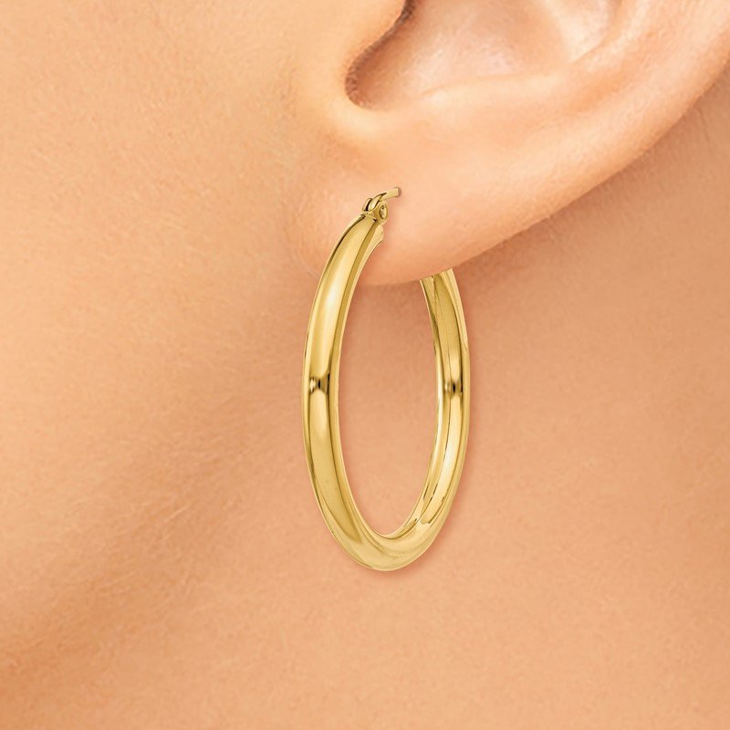 14K 3x30mm Polished Lightweight Tube Hoop Earrings