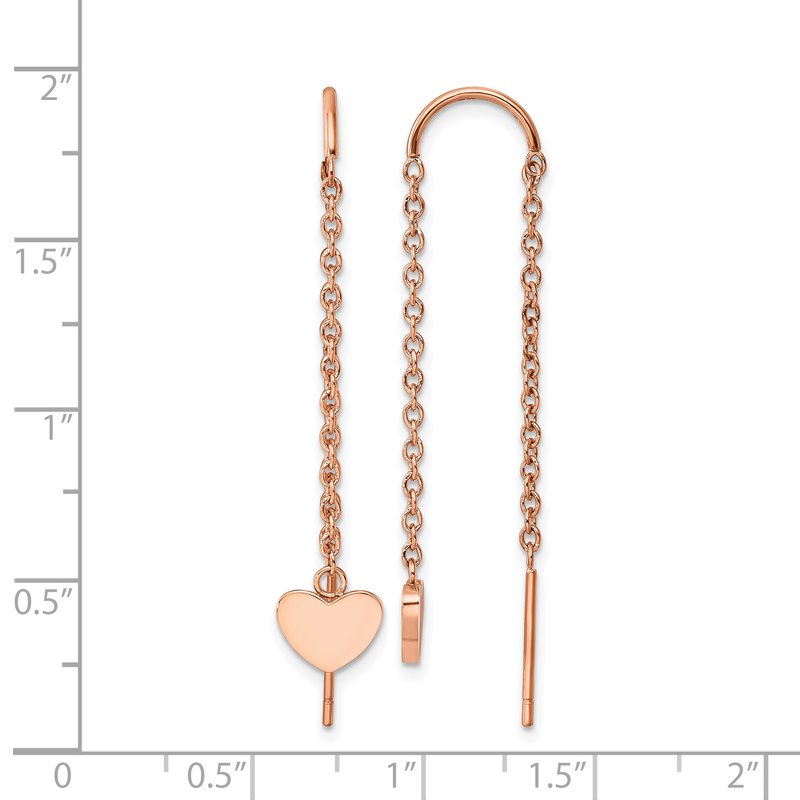 Stainless Steel Polished Rose IP-plated Threader Heart Dangle Earrings