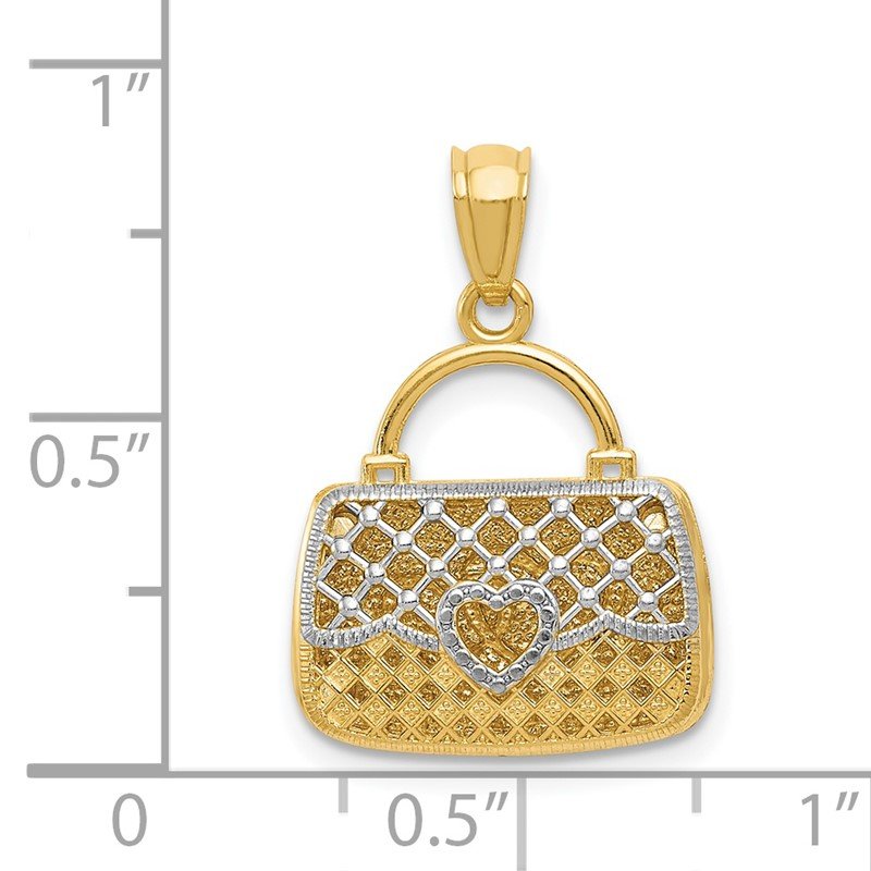 14K and White Rhodium 3-D Reversible Heart Handbag Pendant