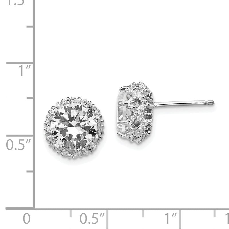 Sterling Silver Rhodium-plated Brilliant-cut CZ Round Post Earrings