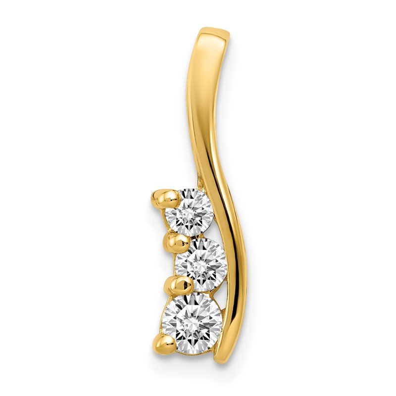 14k Complete 3/8 carat Three-Stone AA Diamond Curved Bar Chain Slide