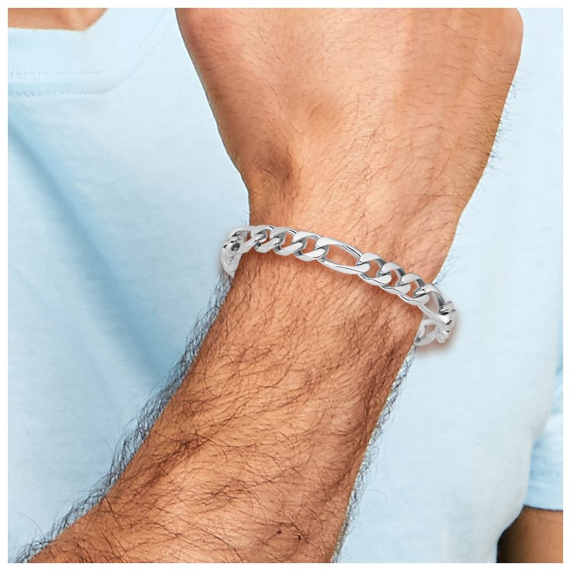 14K White Gold 20 inch 9mm Hand Polished Figaro Link with Box Catch Clasp Chain