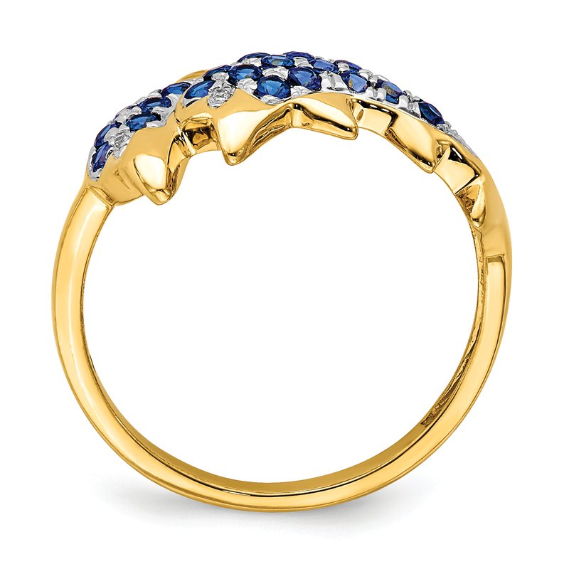 14k w/ Rhodium Diamond and Sapphire Dolphins Ring