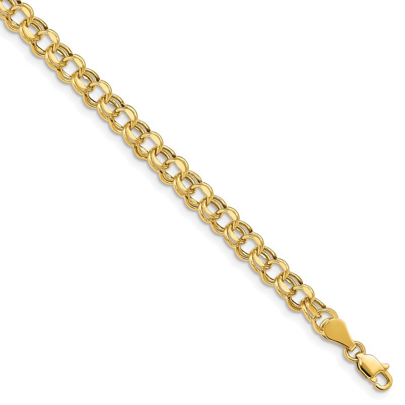 14k 5mm Hollow Double Link 7.25 inch Charm Bracelet