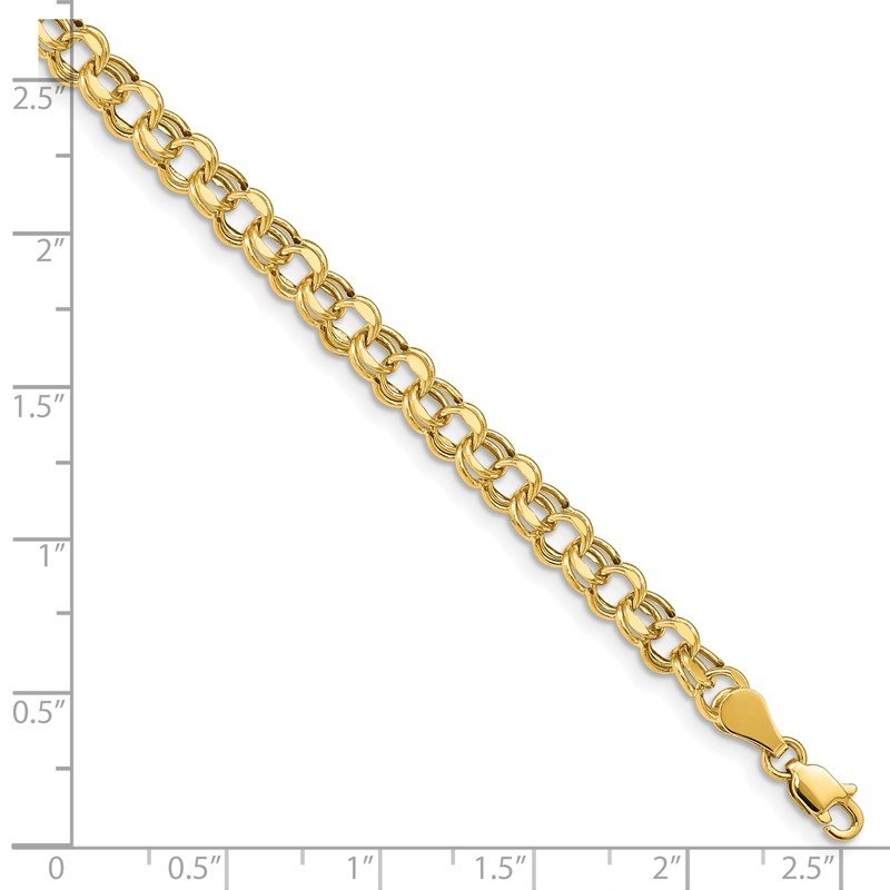 14k 5mm Hollow Double Link 7.25 inch Charm Bracelet