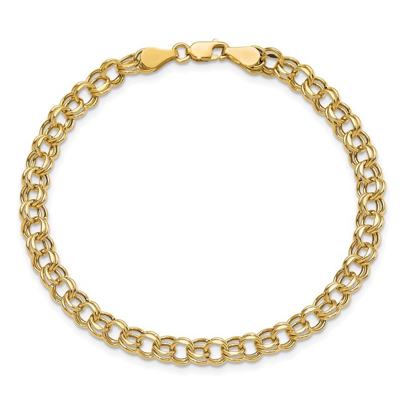 14k 5mm Hollow Double Link 7.25 inch Charm Bracelet