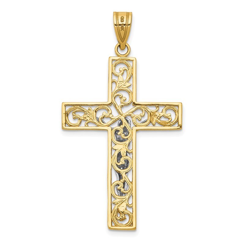14K Two-Tone Diamond-cut Large Filigree Crucifix Pendant
