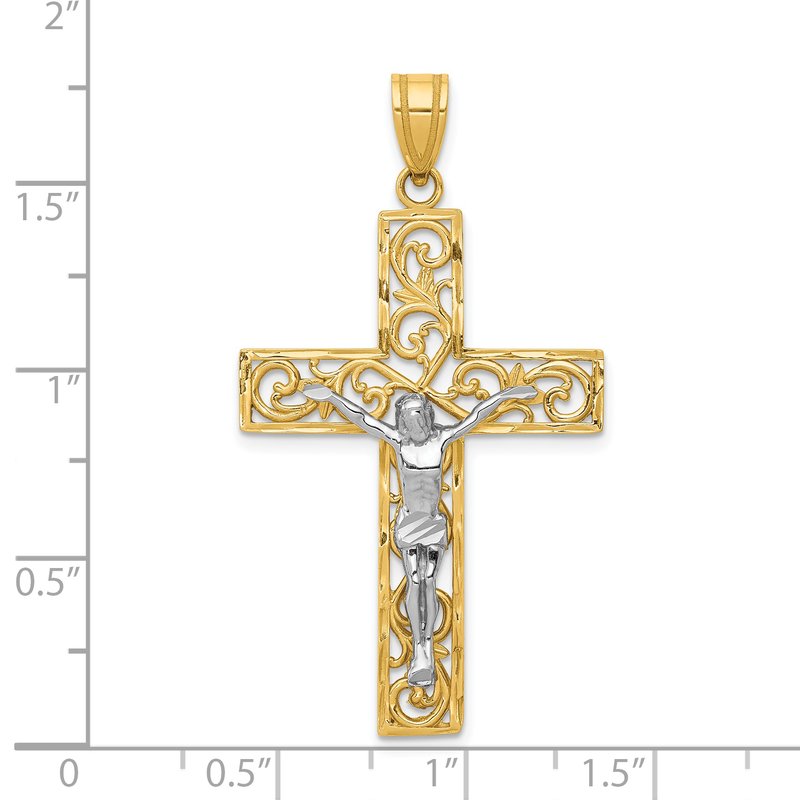 14K Two-Tone Diamond-cut Large Filigree Crucifix Pendant