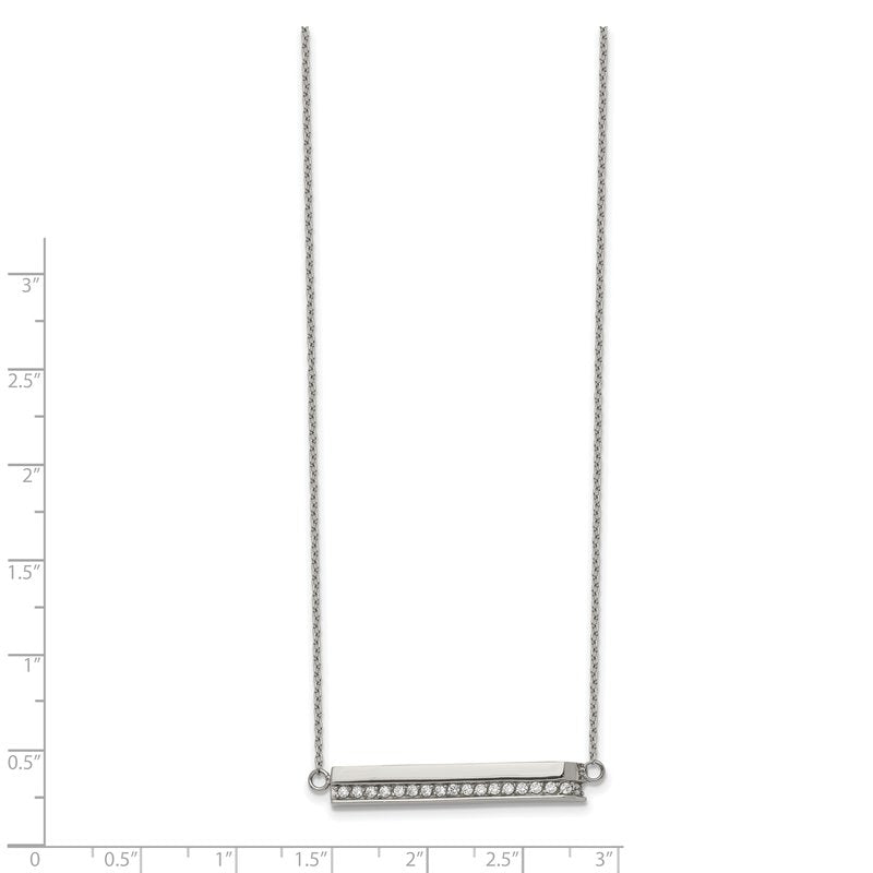 Stainless Steel Polished with CZ Bar on a 18 inch Cable Chain with a 1 inch Extension Necklace