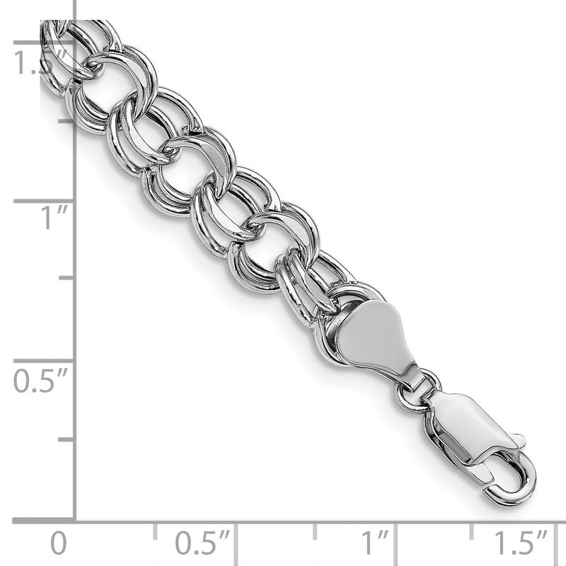 14k White Gold 9mm Hollow Double Link 7.25 inch Charm Bracelet