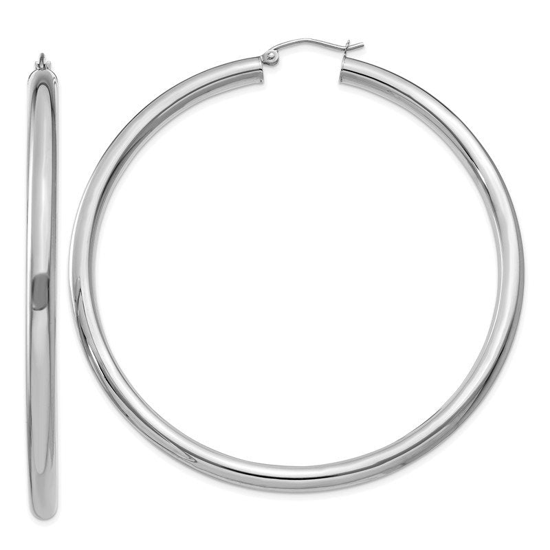 14K White Gold 4x65mm Polished Lightweight Tube Hoop Earrings