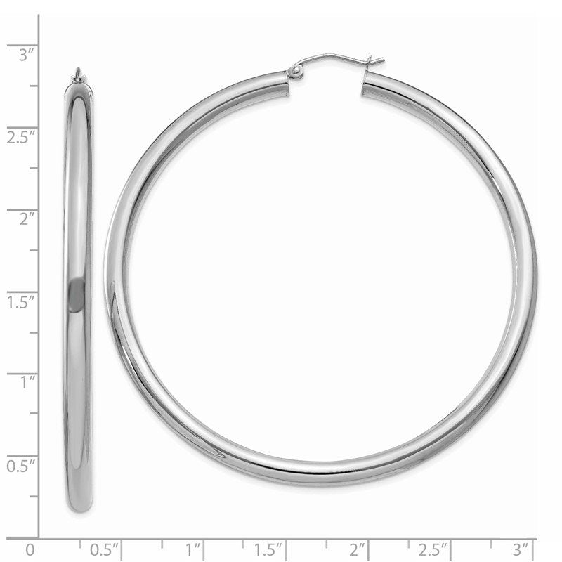 14K White Gold 4x65mm Polished Lightweight Tube Hoop Earrings