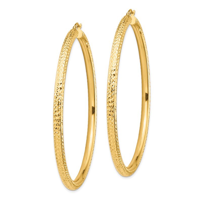 14k 4x70mm Diamond-cut Lightweight Round Tube Hoop Earrings