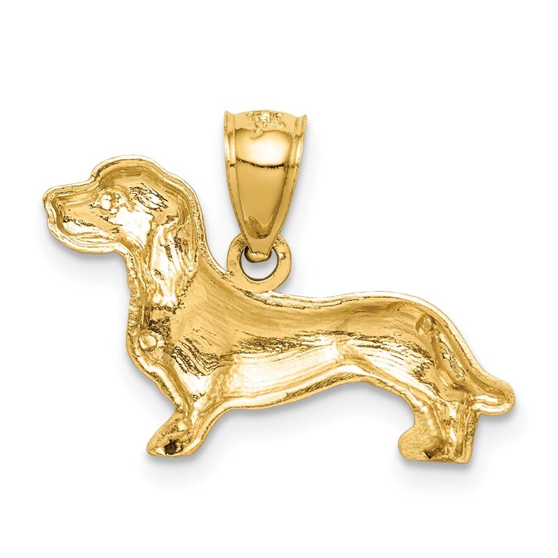 14K Satin Diamond-cut Dachshund Dog Pendant
