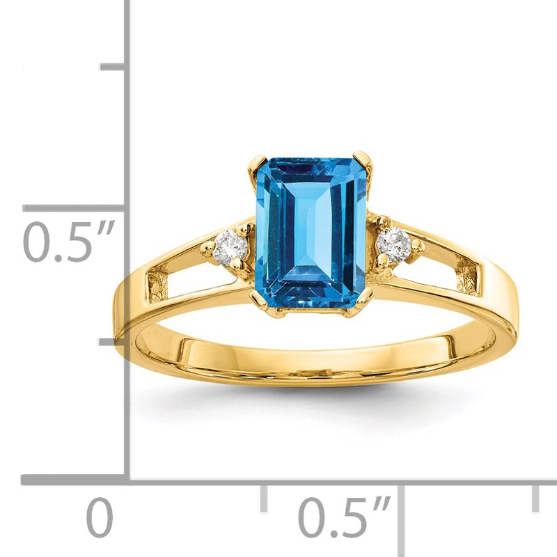 14k 7x5mm Emerald Cut Blue Topaz VS Diamond ring