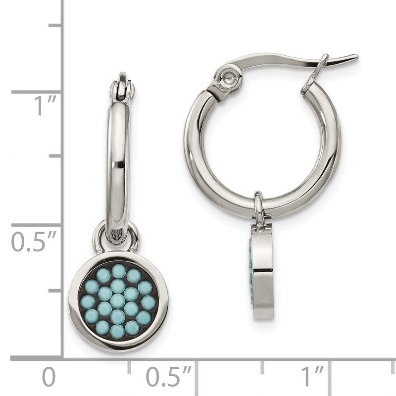 Stainless Steel Polished with Preciosa Crystal Circle Dangle Hoop Earrings